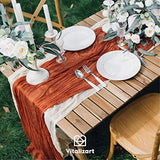 Vitalizart Cheesecloth Table Runner Terracotta 35 x 120 Inches Gauze Tablecloth 10Ft Burnt Orange Boho Rustic Decorations for Wedding Decor Reception Bridal Shower Holiday Party