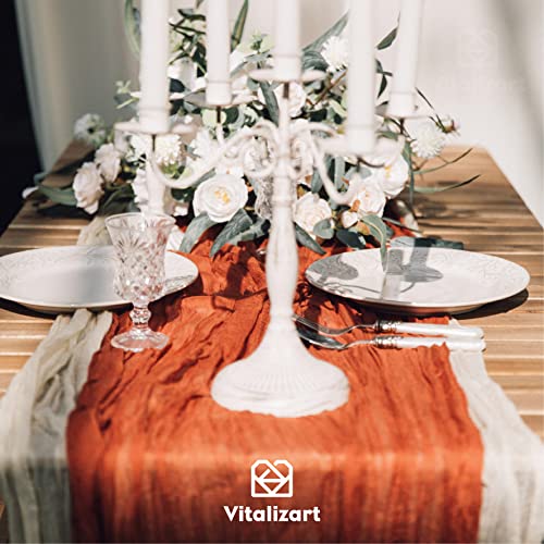 Vitalizart Cheesecloth Table Runner Terracotta 35 x 120 Inches Gauze Tablecloth 10Ft Burnt Orange Boho Rustic Decorations for Wedding Decor Reception Bridal Shower Holiday Party